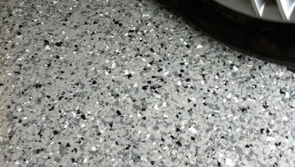 Decorative epoxy flake flooring close-up
