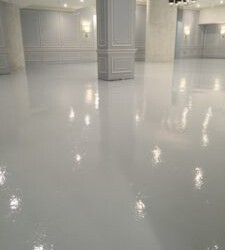 Polished epoxy concrete floor with glossy finish